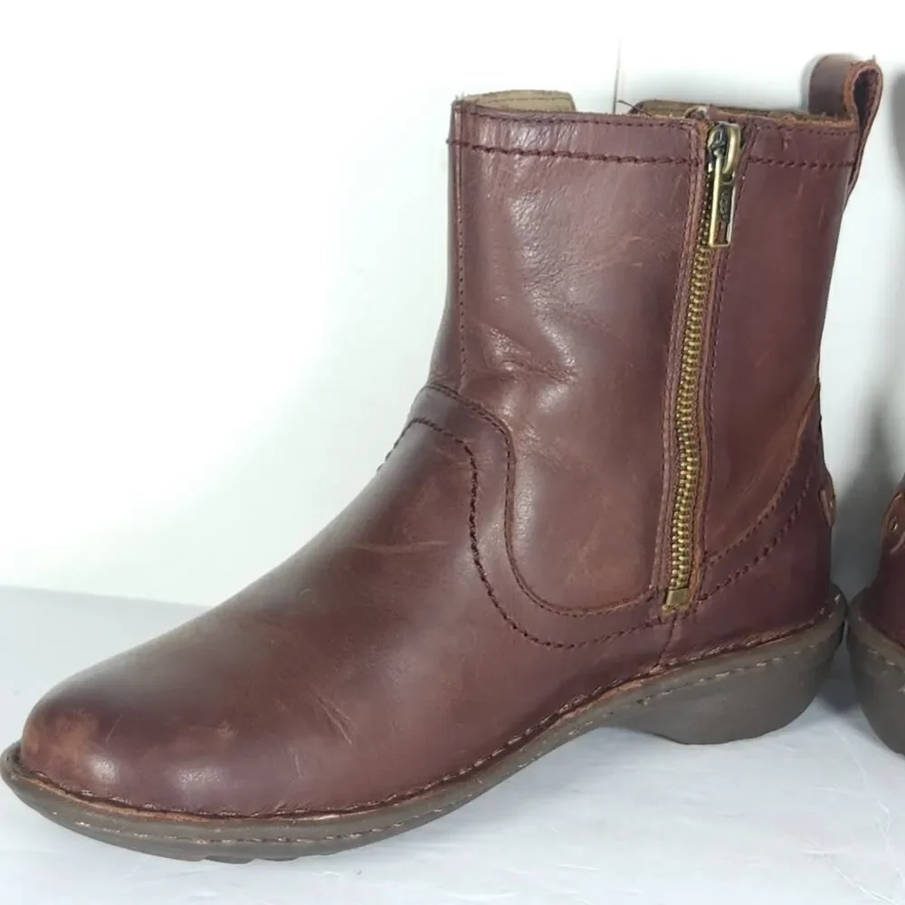 UGG Women's Neevah US6 Brown Leather Sheepskin Lined Side Zip Ankle Boots Bootie